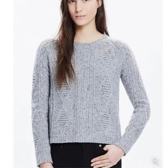 Madewell Sz S Palisade Merino Wool Zip Back Sweater Gray Cable Knit Style - Picture 2 of 8